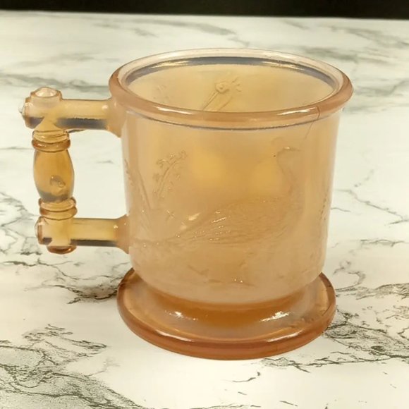 Degenhart Glass Peacock & Stork Cup Trinket Paperweight Vintage - Picture 4 of 8